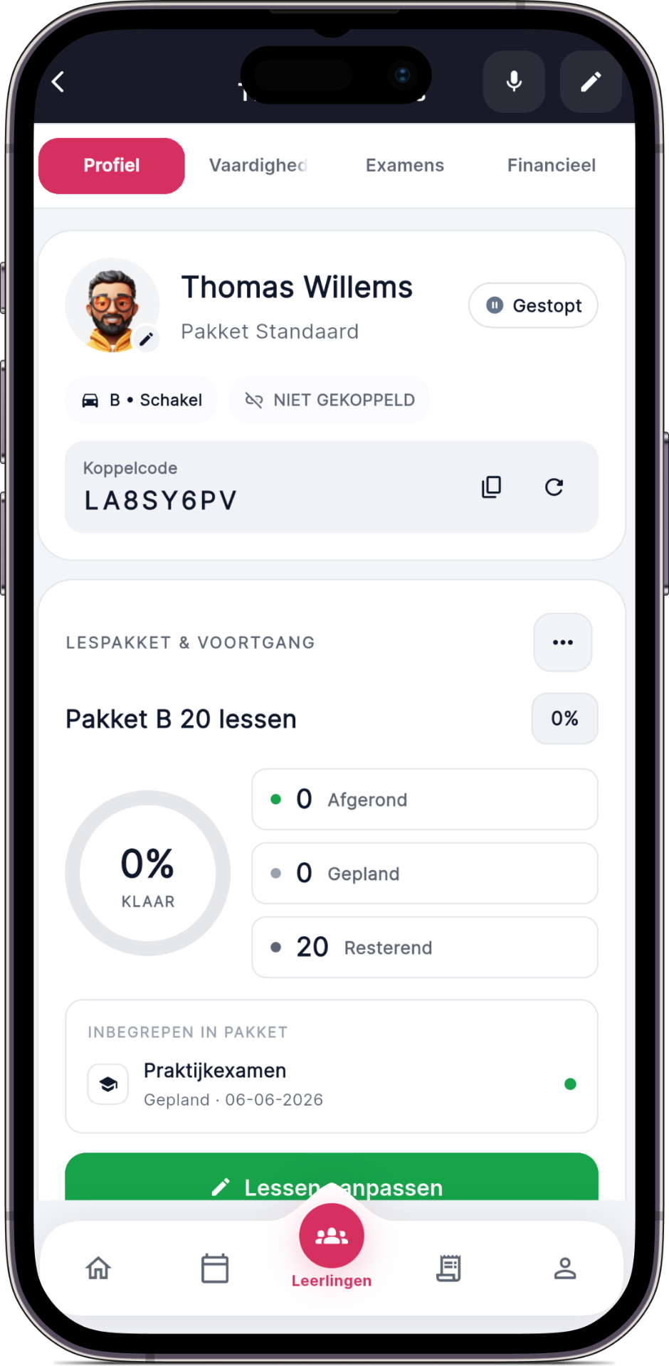 Leerlingprofiel in Rijschool Planner
